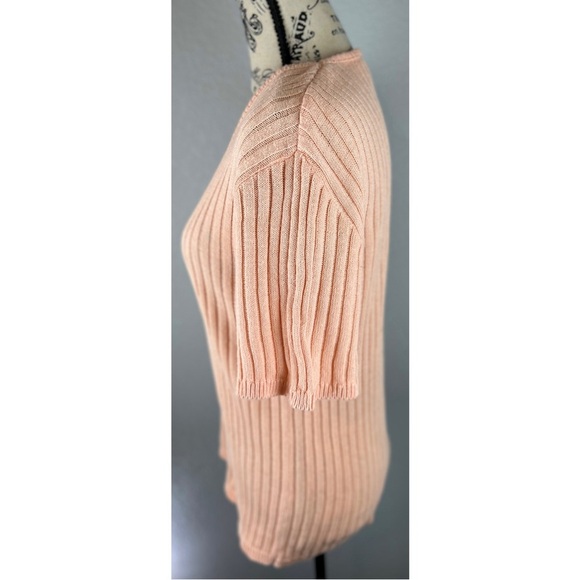 Pierre Cardin Peach/Pink Ribbed Cotton Crew Neck Short Sleeve Sweater, Sz Large - Picture 3 of 8
